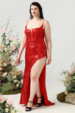 Sirena Rojo Tirantes de Espagueti Vestido de Fiesta