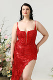 Sirena Rojo Tirantes de Espagueti Vestido de Fiesta