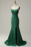 Sirena Tirantes de Espagueti Vestido de Noche Verde Oscuro