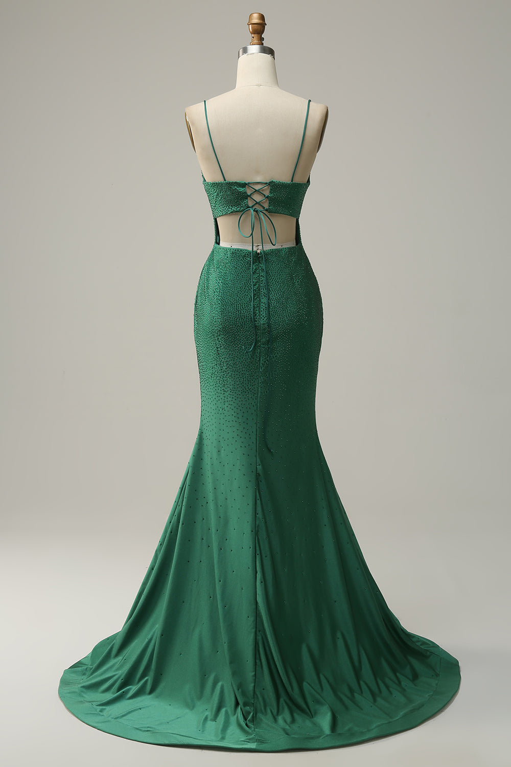 Sirena Tirantes de Espagueti Vestido de Noche Verde Oscuro