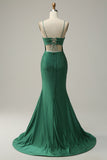 Sirena Tirantes de Espagueti Vestido de Noche Verde Oscuro