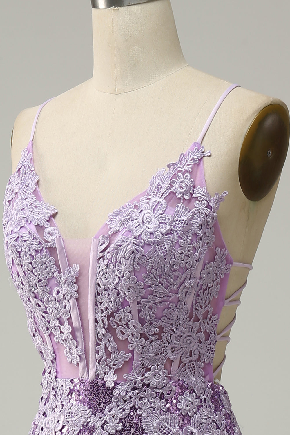 Sirena Tirantes de Espagueti Púrpura Vestido de Fiesta Con Apliques