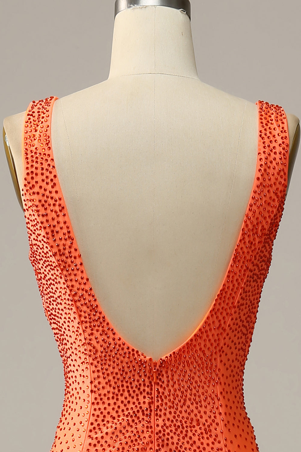 Sirena Cuello en V Naranja Vestido de Fiesta Con Abalorios