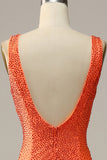 Sirena Cuello en V Naranja Vestido de Fiesta Con Abalorios