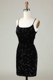 Tirantes de Espagueti Negro Vestido de Lentejuelas