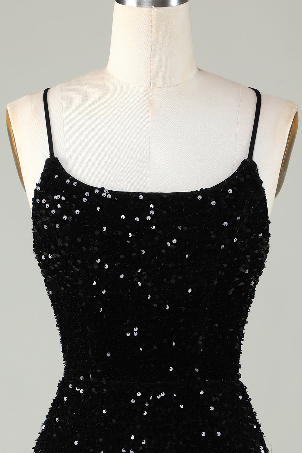 Tirantes de Espagueti Negro Vestido de Lentejuelas