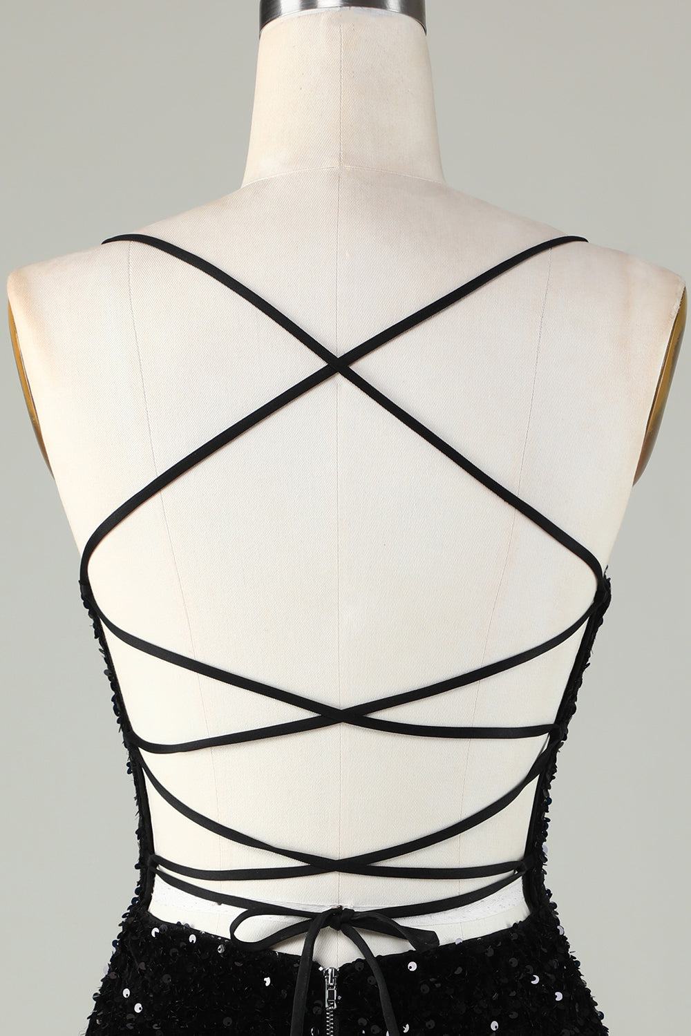 Tirantes de Espagueti Negro Vestido de Lentejuelas