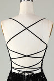 Tirantes de Espagueti Negro Vestido de Lentejuelas