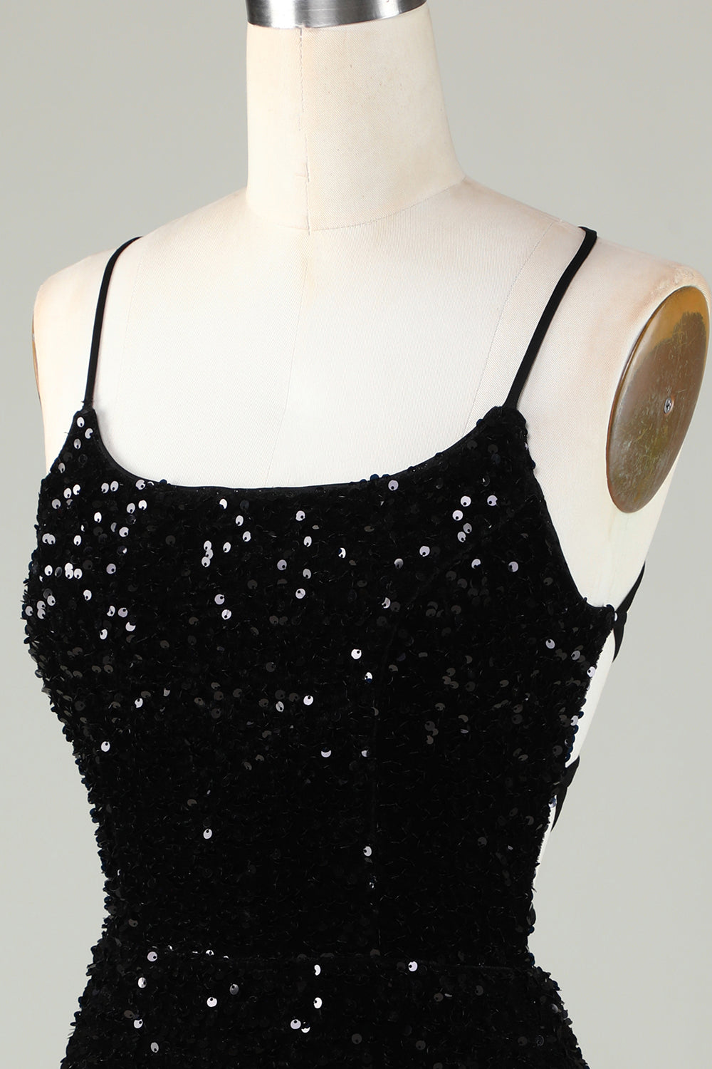 Tirantes de Espagueti Negro Vestido de Lentejuelas