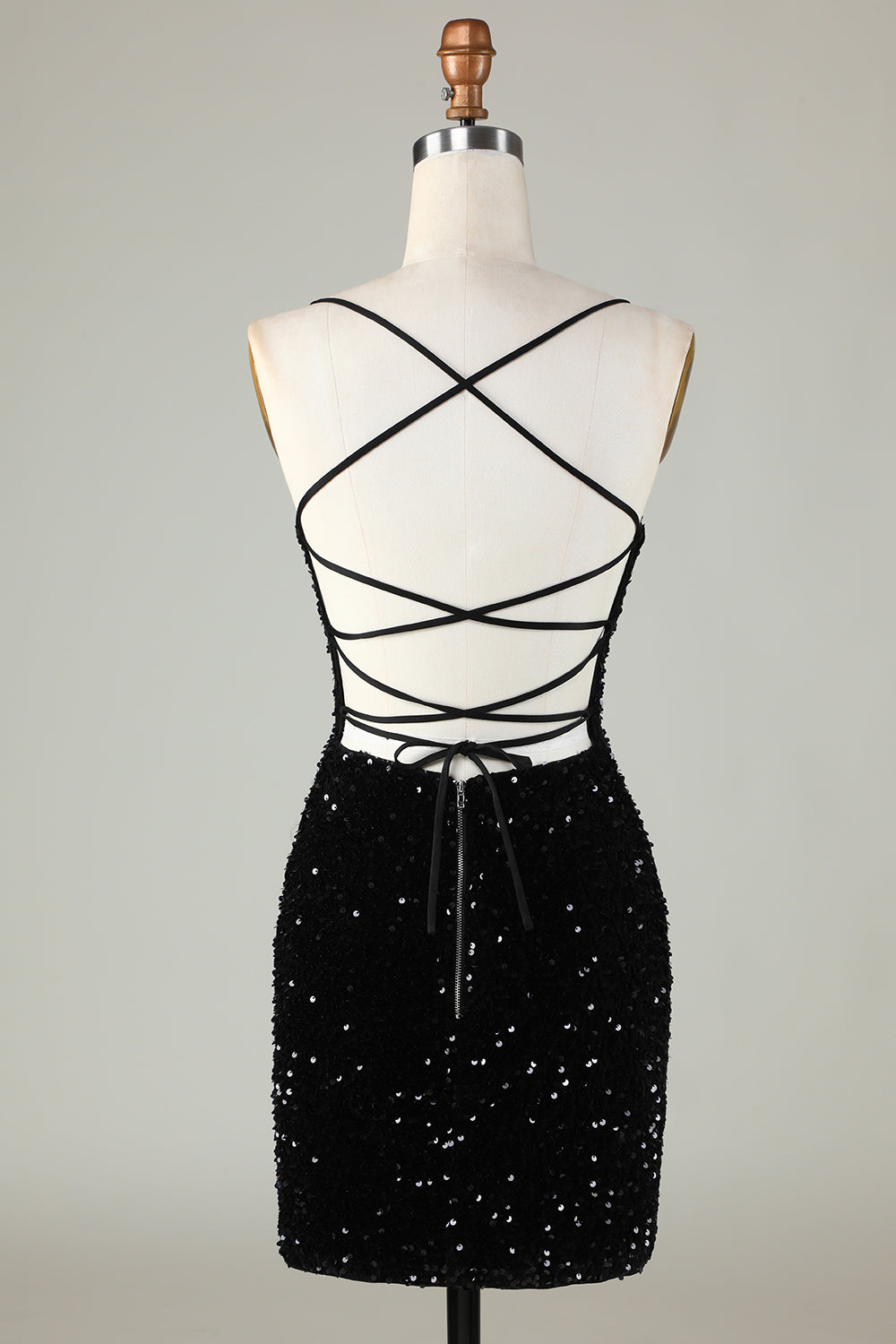 Tirantes de Espagueti Negro Vestido de Lentejuelas