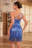 Vaina brillante Vestido de lentejuelas azules de un hombro de la Años 20