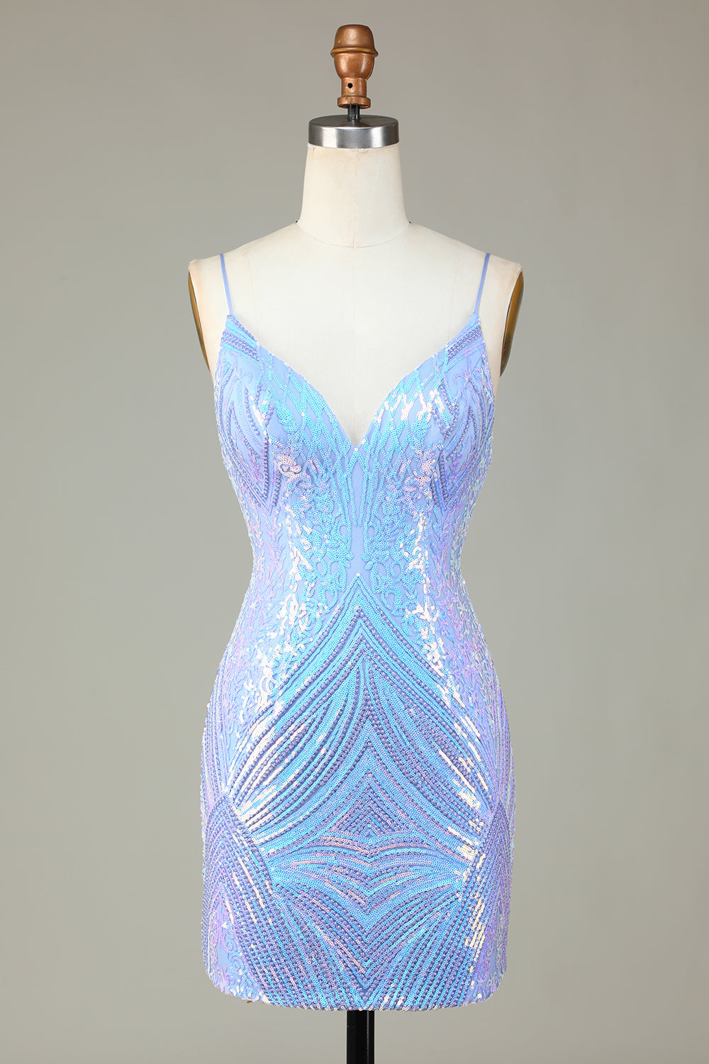 Sparkly Sheath Spaghetti Straps Blue Selents Short Homecoming Dress con espalda