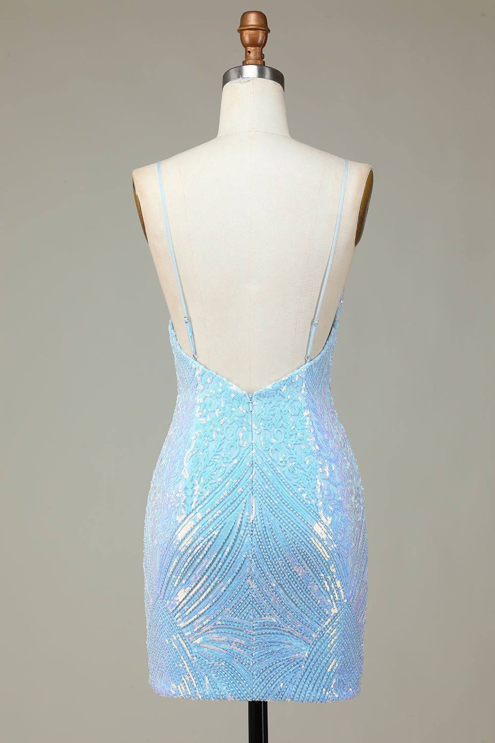 Sparkly Sheath Spaghetti Straps Blue Selents Short Homecoming Dress con espalda