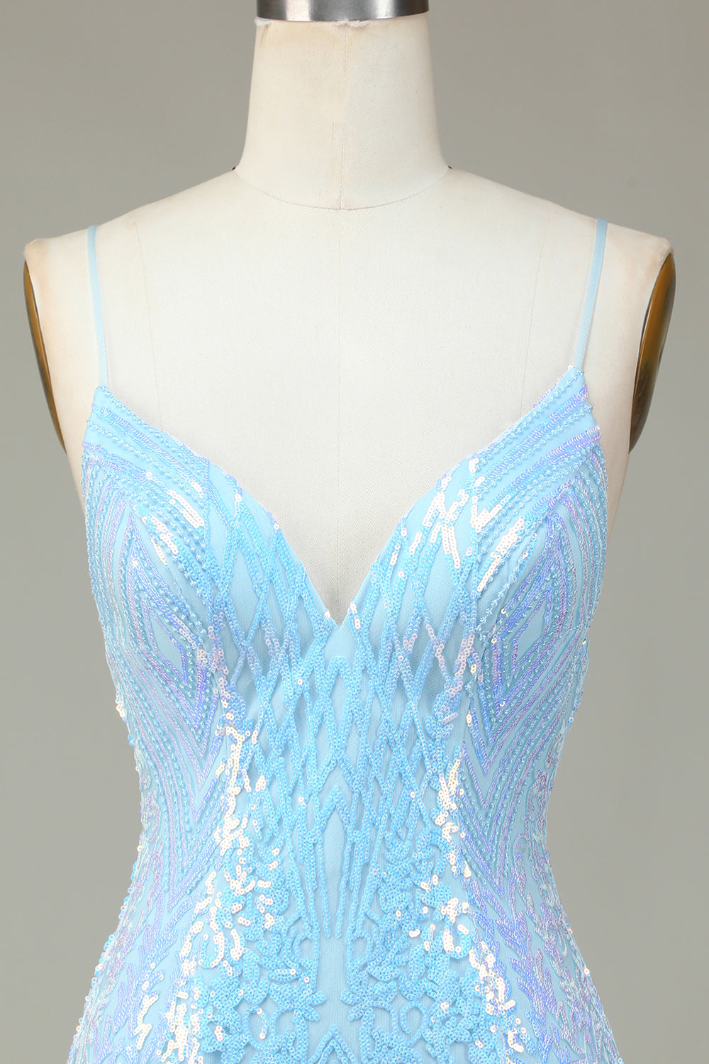 Sparkly Sheath Spaghetti Straps Blue Selents Short Homecoming Dress con espalda