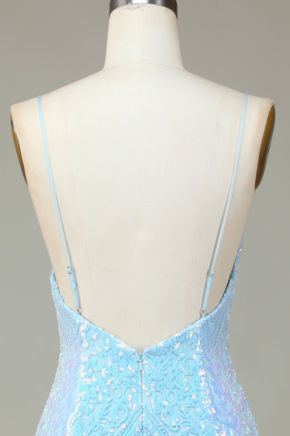 Sparkly Sheath Spaghetti Straps Blue Selents Short Homecoming Dress con espalda