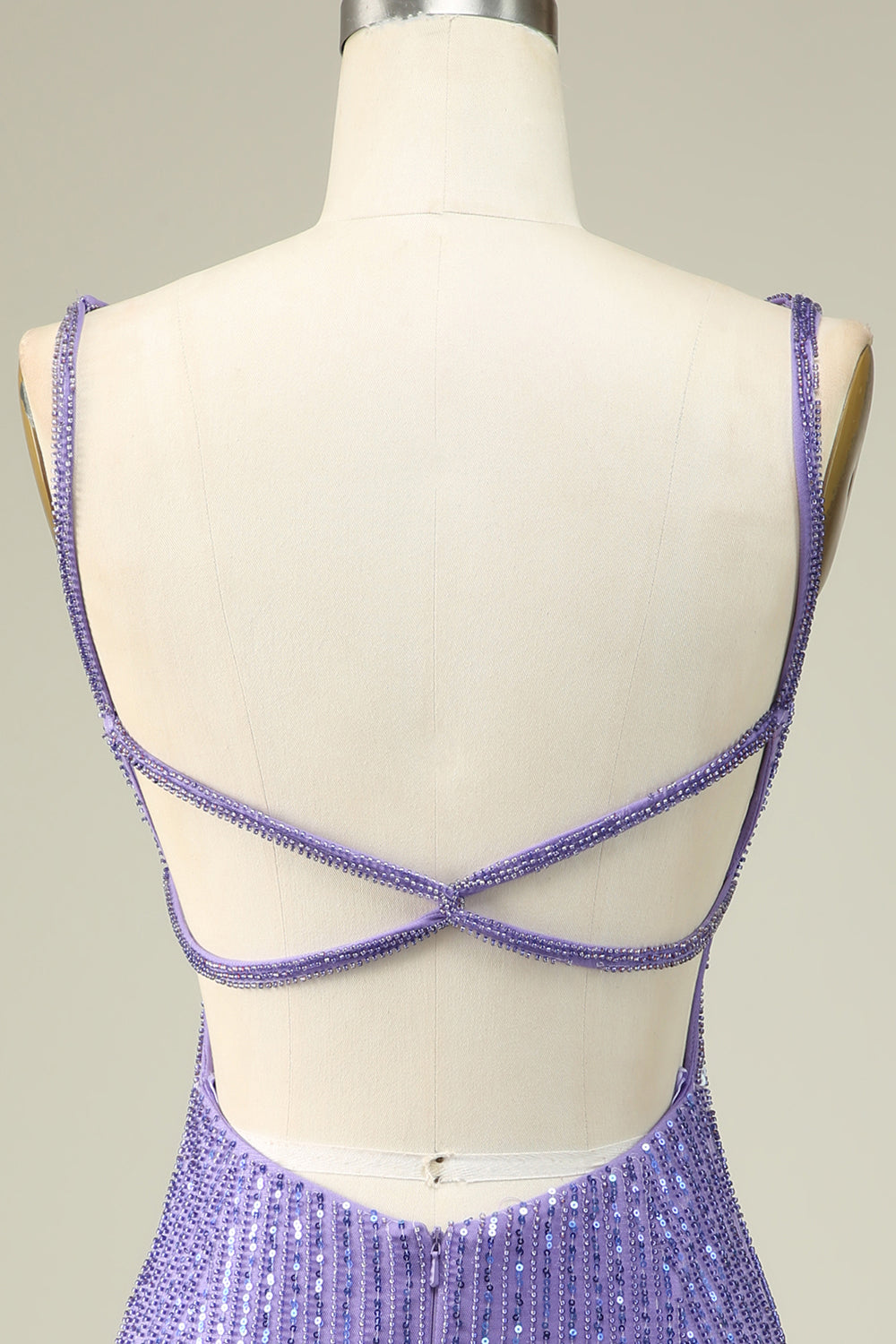 Vaina Tirantes de Espagueti Lentejuelas Púrpuras Vestido Corto De Regreso A Casa