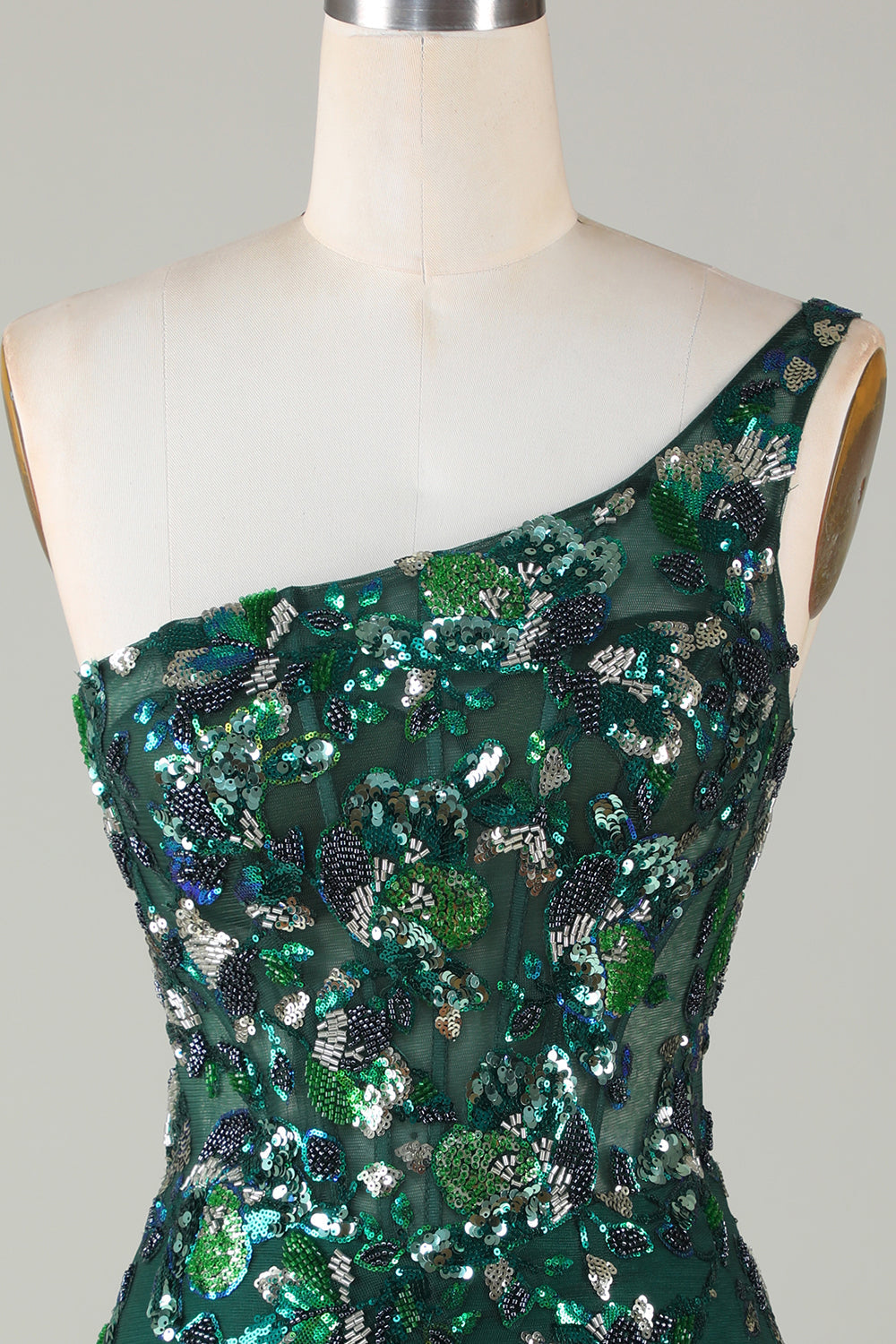 Bodycon One Shoulder Dark Green Selents Short Homecoming Dress con plumas