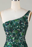 Bodycon One Shoulder Dark Green Selents Short Homecoming Dress con plumas