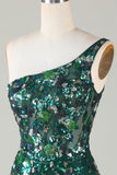 Bodycon One Shoulder Dark Green Selents Short Homecoming Dress con plumas
