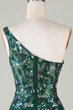 Bodycon One Shoulder Dark Green Selents Short Homecoming Dress con plumas