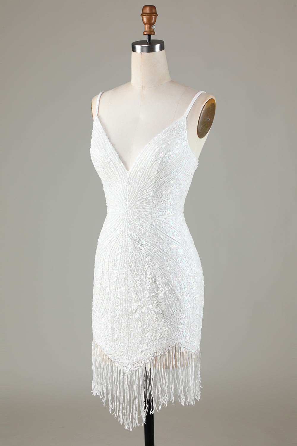 Vestido de noche corto con escote en V espalda con cordones y tirantes finos en azul brillante y cuentas