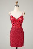 Corsé rojo brillante Espejo de lentejuelas Vestido ajustado de bienvenida