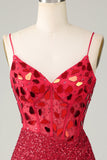 Corsé rojo brillante Espejo de lentejuelas Vestido ajustado de bienvenida