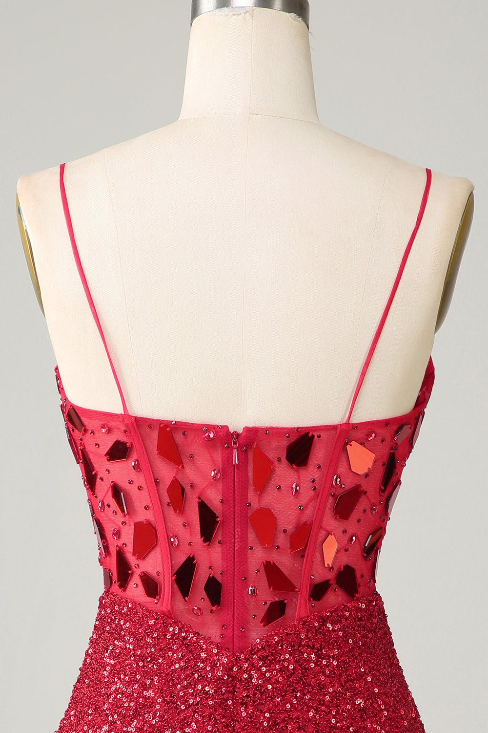Corsé rojo brillante Espejo de lentejuelas Vestido ajustado de bienvenida