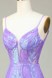 Elegante Bodycon Spaghetti Straps Lilac Selentejuelas Corsé Homecoming Vestido con Criss Cross Back