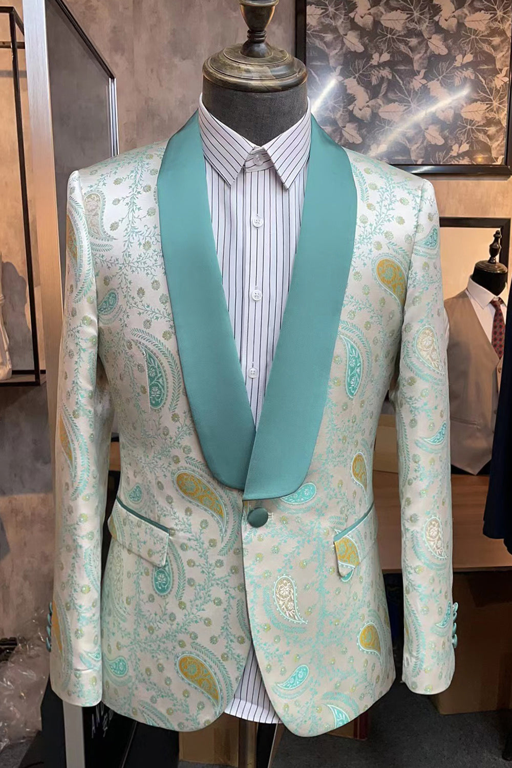 Chal verde claro solapa 3 piezas Trajes de fiesta para hombres