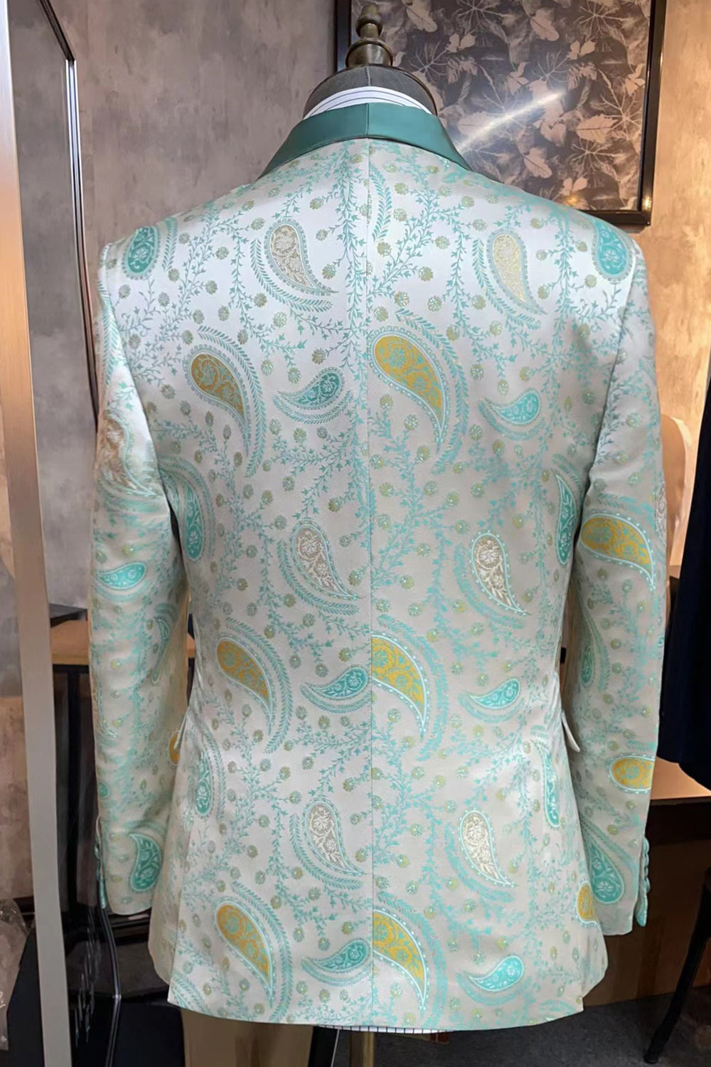 Chal verde claro solapa 3 piezas Trajes de fiesta para hombres