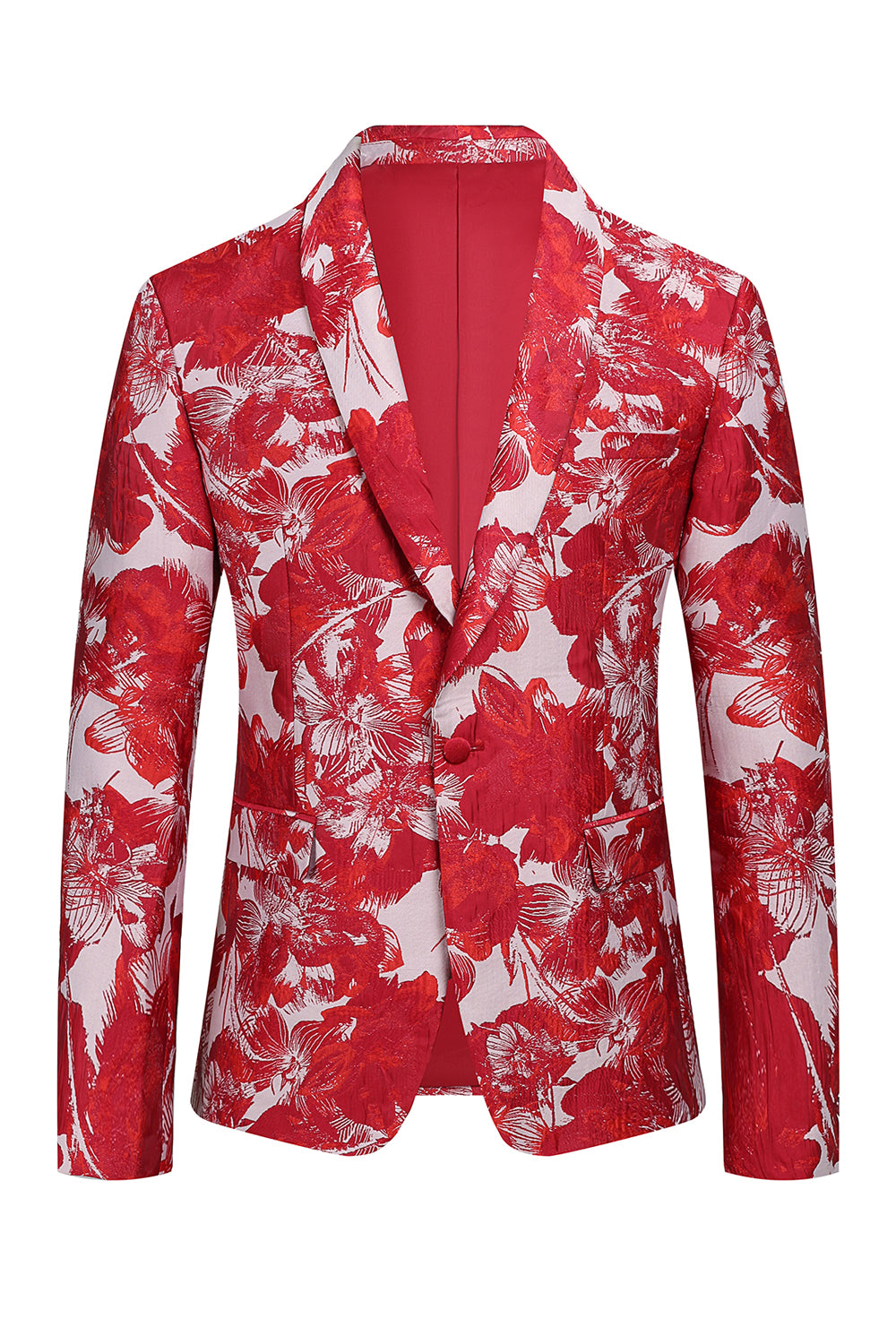 Jacquard Floral Rojo 2 Piezas Trajes de Hombre