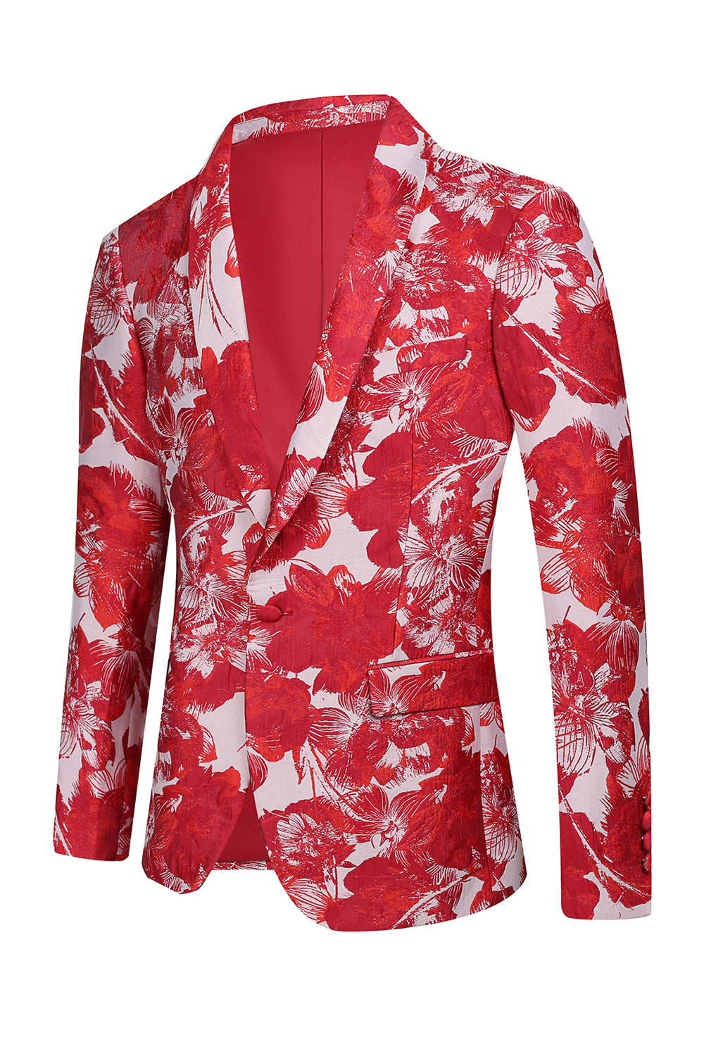 Jacquard Floral Rojo 2 Piezas Trajes de Hombre