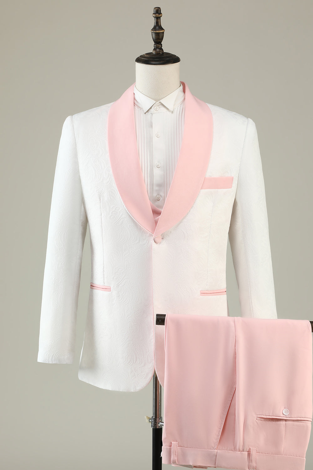 Solapa de chal rosa claro de 3 piezas Trajes de fiesta para hombres