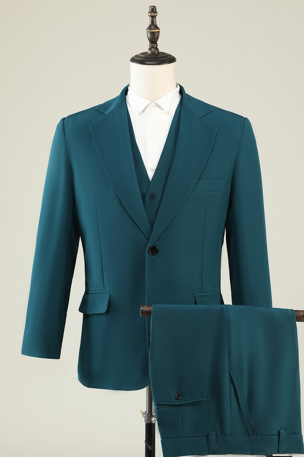 Trajes de fiesta para hombres de solapa verde oscuro con muescas de 3 piezas
