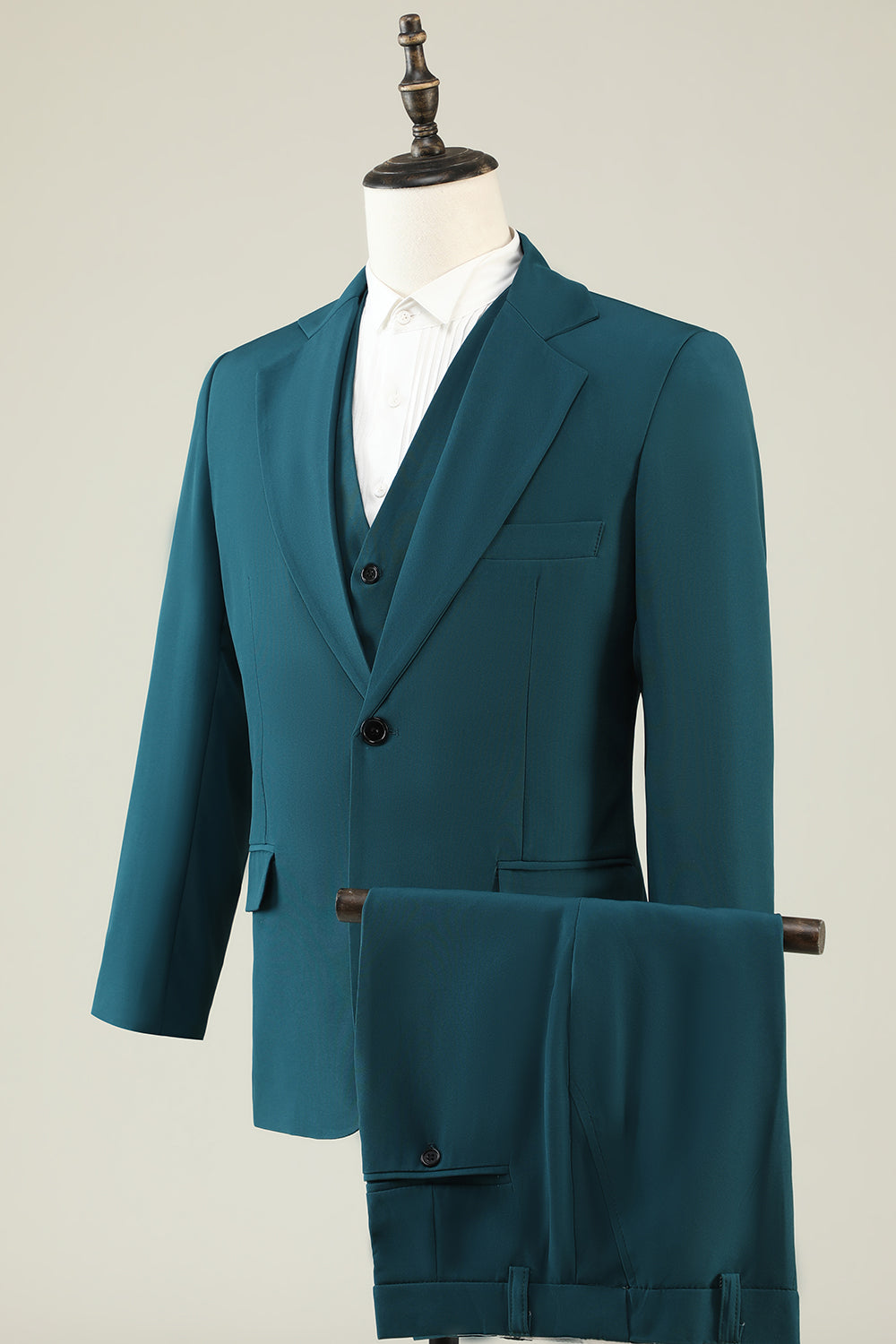 Trajes de fiesta para hombres de solapa verde oscuro con muescas de 3 piezas