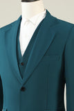 Trajes de fiesta para hombres de solapa verde oscuro con muescas de 3 piezas