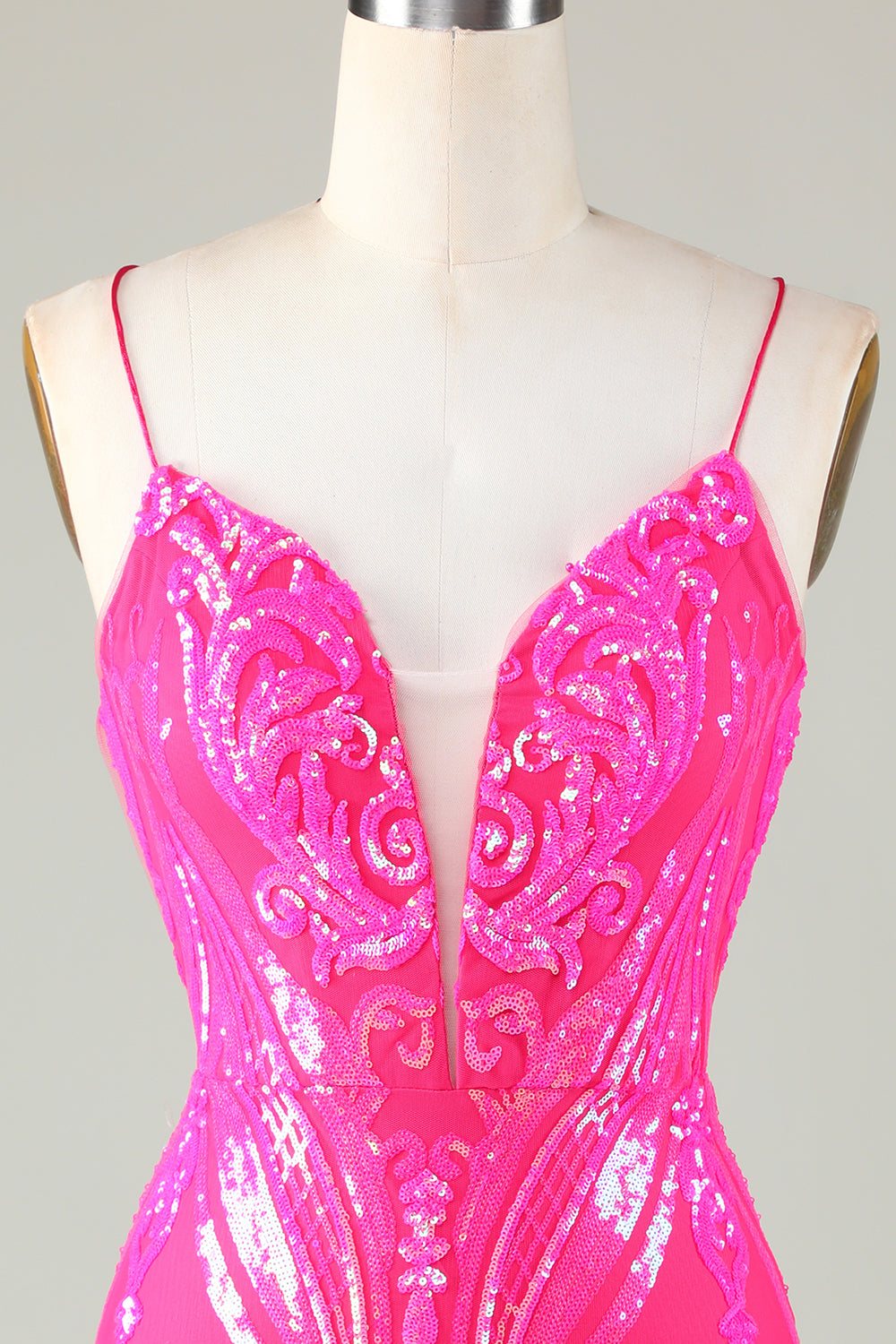 Fucsia Tirantes de Espagueti Vestido de Cóctel