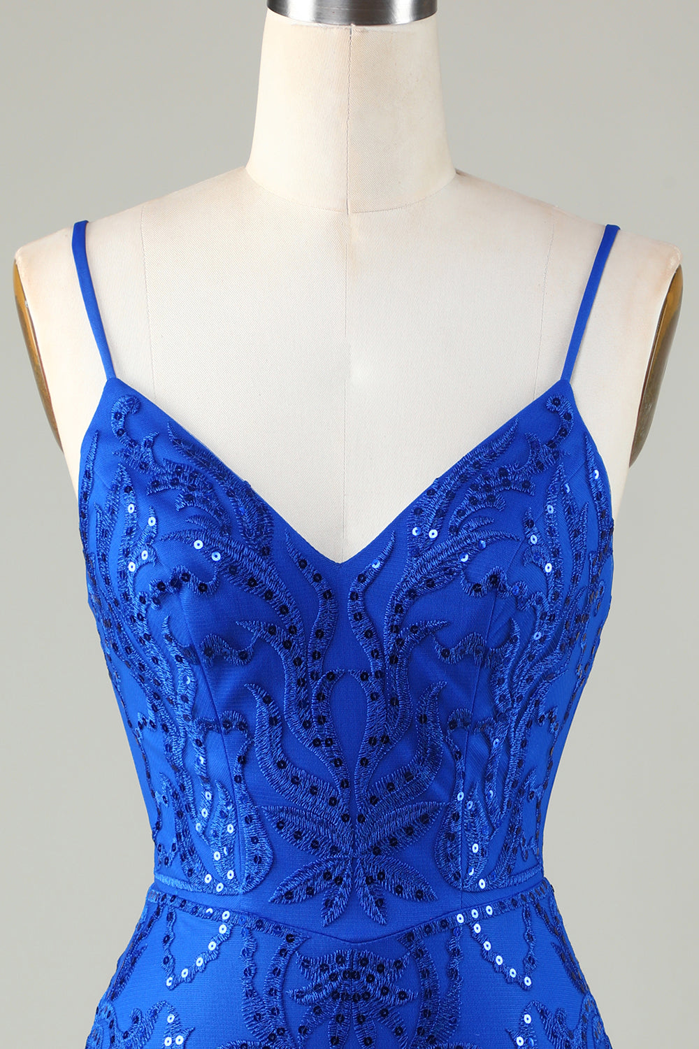 Lentejuelas Azul Real Correas de Espagueti Vestido Corto