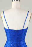 Lentejuelas Azul Real Correas de Espagueti Vestido Corto