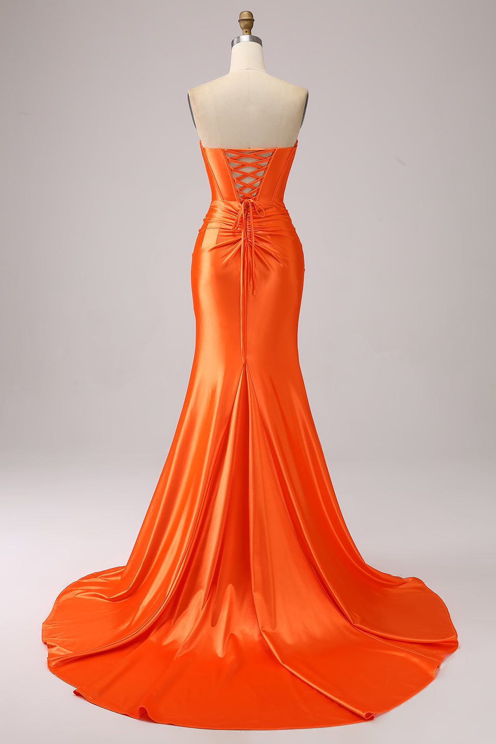 Corsé de novia de sirena naranja vestido de fiesta largo brillante con abertura