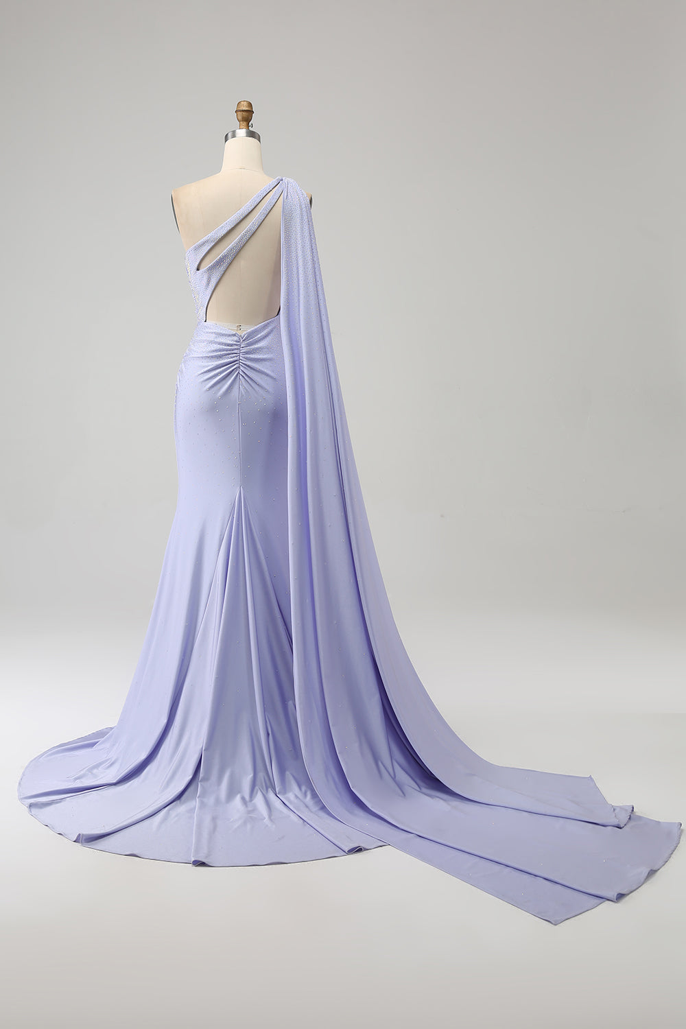 Vestido de fiesta largo de un hombro de sirena lila con abertura