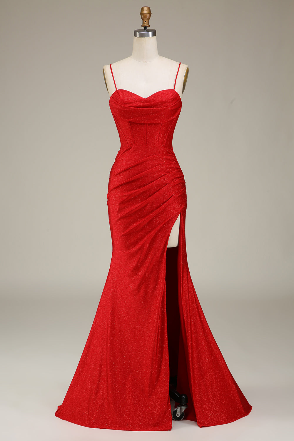 Vestido de fiesta lila con tirantes de satén con corsé