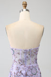 Vestido de fiesta de corsé lavanda sin tirantes de sirena con abalorios