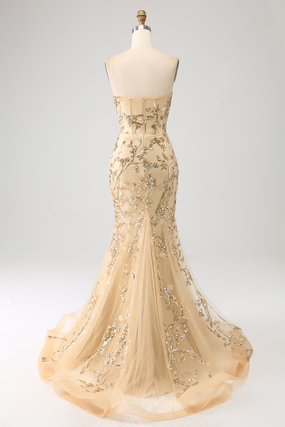 Vestido de fiesta de corsé brillante con champán sirena
