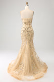Vestido de fiesta de corsé brillante con champán sirena