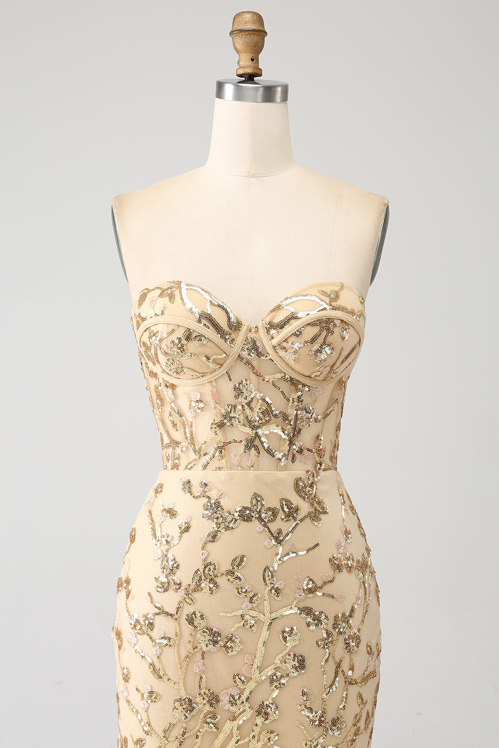 Vestido de fiesta de corsé brillante con champán sirena