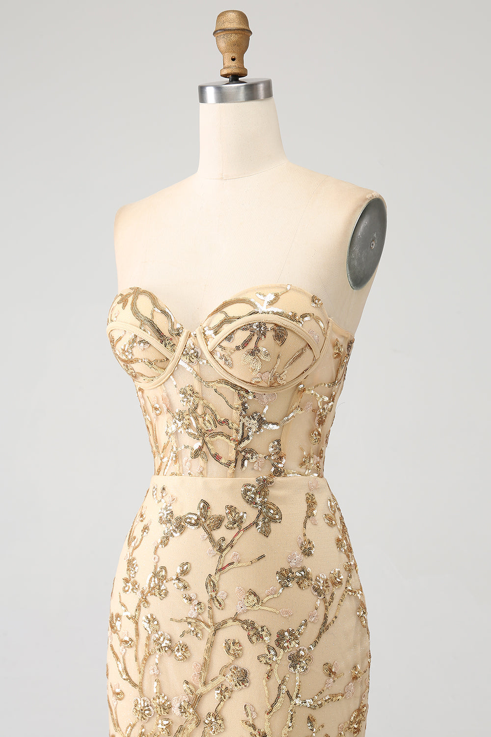 Vestido de fiesta de corsé brillante con champán sirena