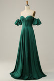 A Línea Fuera del Hombro Vestido de Fiesta Verde Oscuro