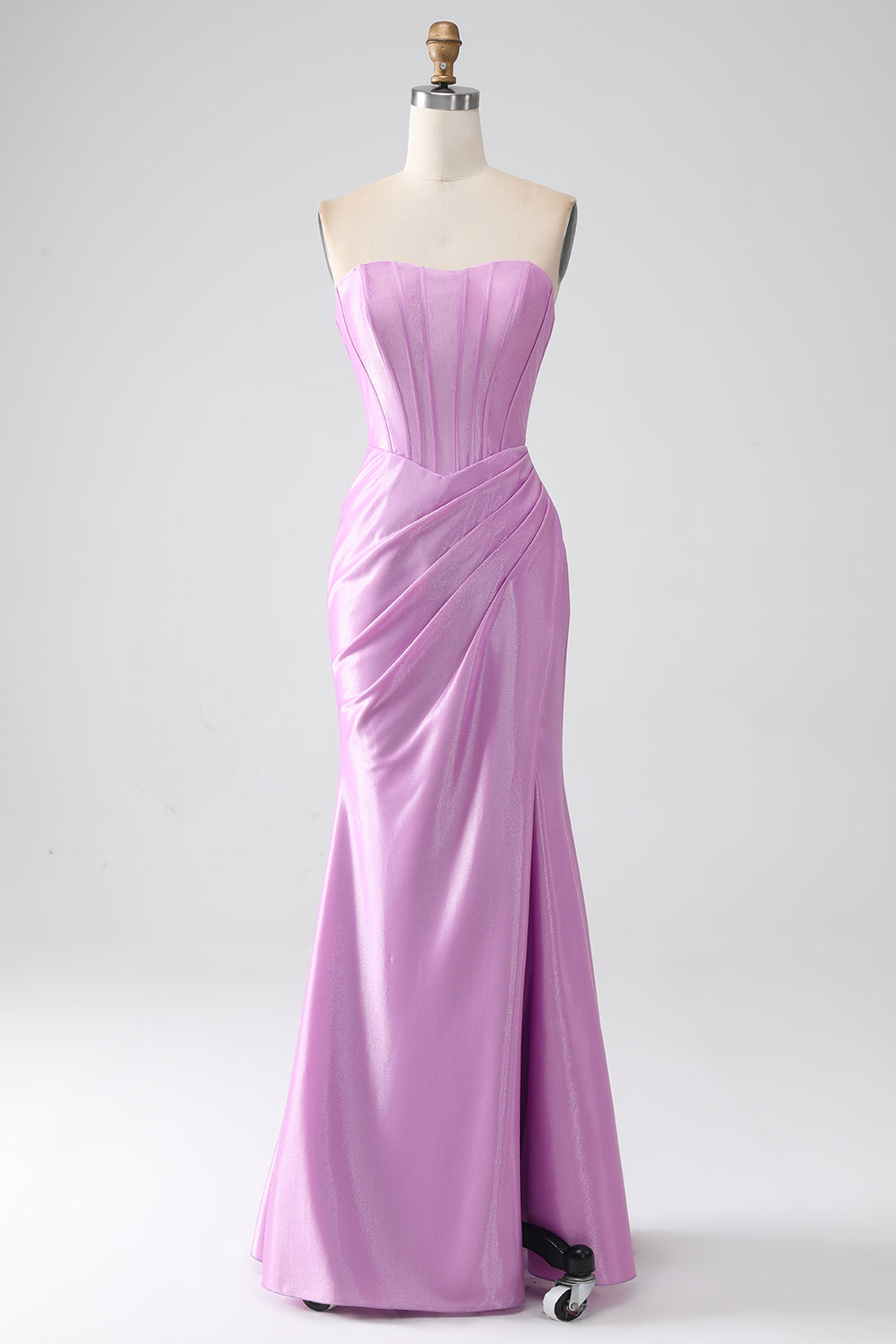 Vestido de fiesta de corsé de sirena púrpura sin tirantes con plisado